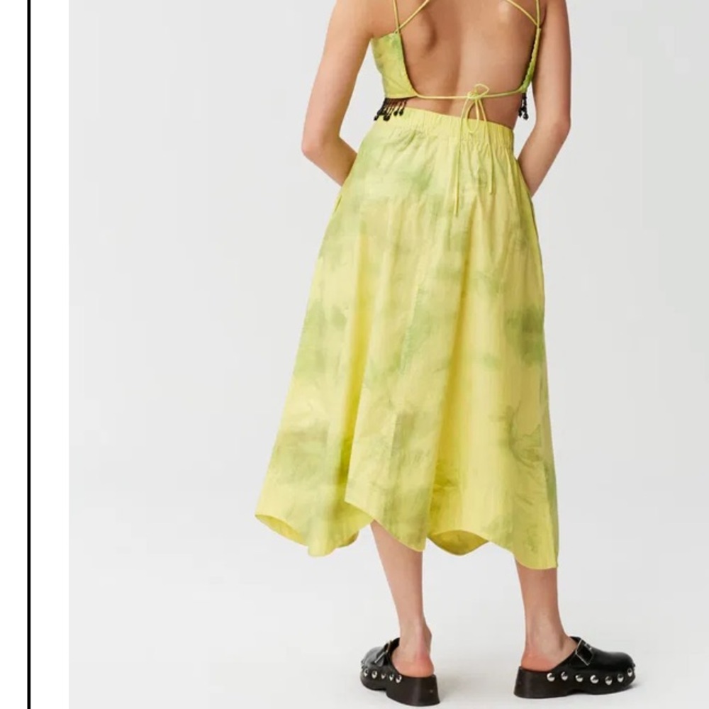 Ganni Green Midi A-Line Skirt Asymmetrical Resort Wear